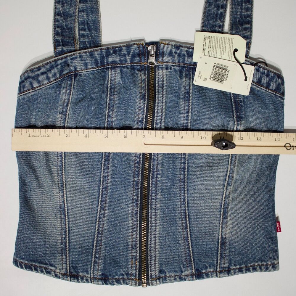 NWT $69.50 Levi's Denim Sculpted Bustier Tank Top Zipper Elastic Back Women Sz S - Picture 12 of 13